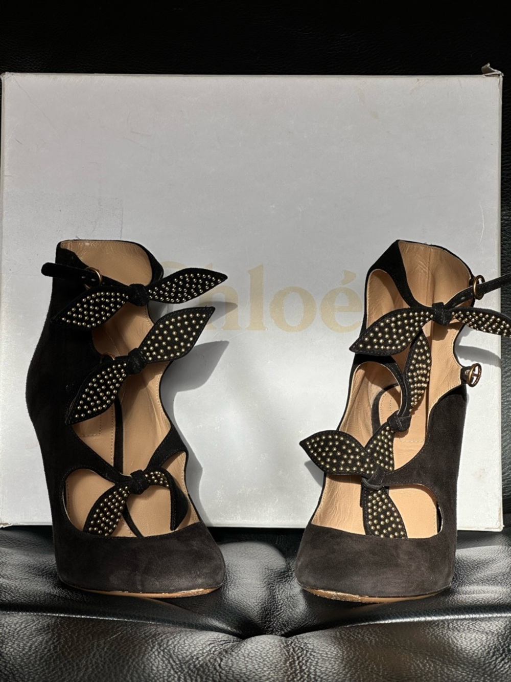 Black Suede Bow-Accent Ankle Boots